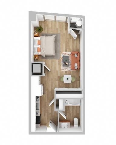 Floor plan for studio, 1 bath, 542 sqft